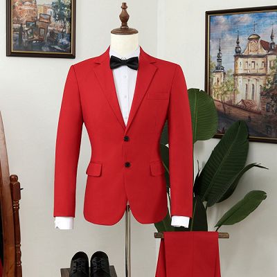 Nicholas Hot Red Notched Lapel Close Fitting Prom Men Suits_4