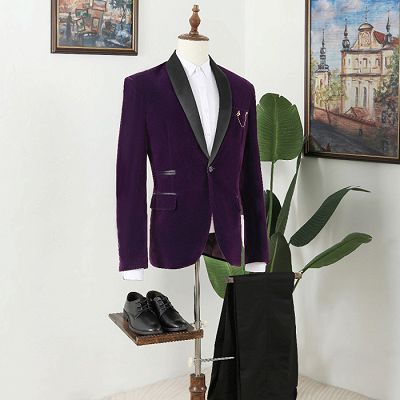 Nathan Gentle Purple Shawl Lapel Sequins Prom Men Suits_2