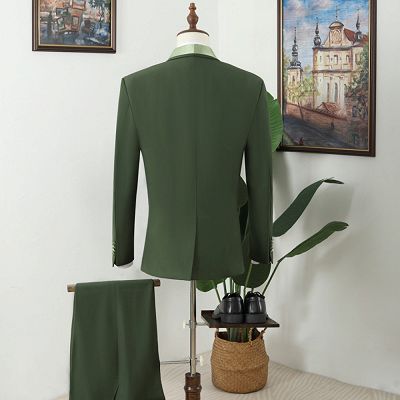 Nat Fashion Dark Green Shawl Lapel Three Pieces Prom Men Suits_4