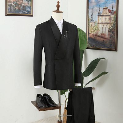 Nash Fancy Black Shawl Lapel Double Breasted Wedding Men Suits_3