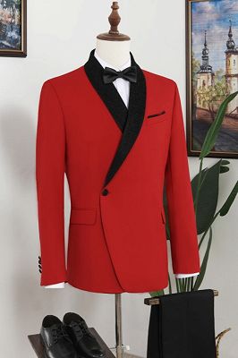 Noel Classical Red Shawl Lapel Close Fitting Prom Men Suits