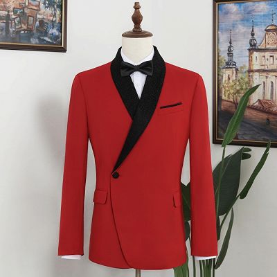 Noel Classical Red Shawl Lapel Close Fitting Prom Men Suits_2