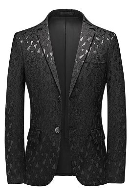 Nick Gentle Black Jacquard Notched Lapel Bespoke Prom Men Suits