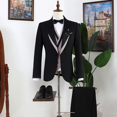 Neal Bespoke Black Shawl Lapel Three Pieces Prom Men Suits