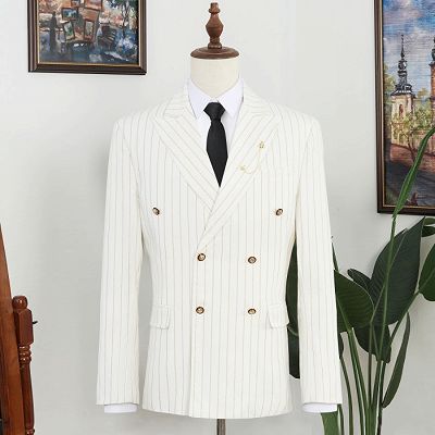 Noah Chic Off-White Striped Peaked Lapel Double Breasted Prom Men Suits