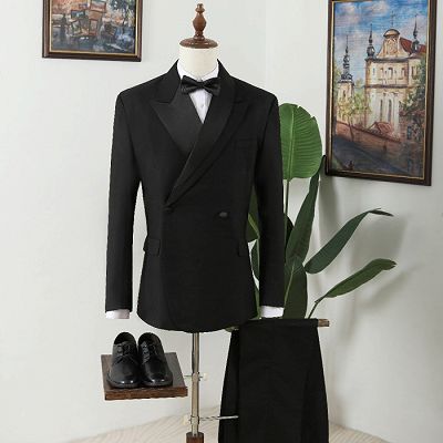 Myron Classical Black Peaked Lapel Double Breasted Prom Men Suits_2