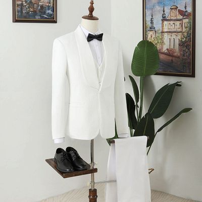 Murphy Simple White Plaid Shawl Lapel Three Pieces Wedding Men Suits_2