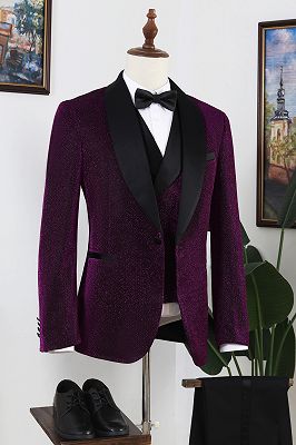 Nelson Stylish Purple Shawl Lapel Three Pieces Sequins Prom Men Suits_1