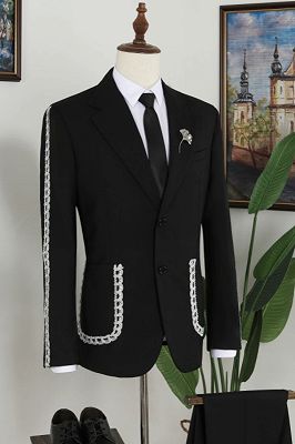 Nolan Fashion Black Notched Lapel Slim Fit Prom Men Suits_1