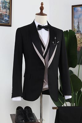 Neal Bespoke Black Shawl Lapel Three Pieces Prom Men Suits_1