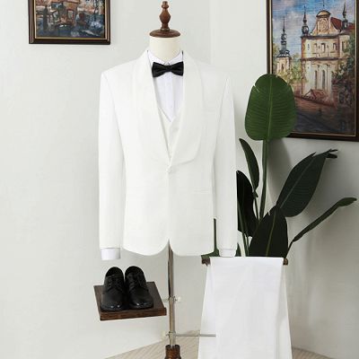 Murphy Simple White Plaid Shawl Lapel Three Pieces Wedding Men Suits_4