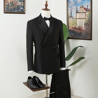 Myron Classical Black Peaked Lapel Double Breasted Prom Men Suits_3