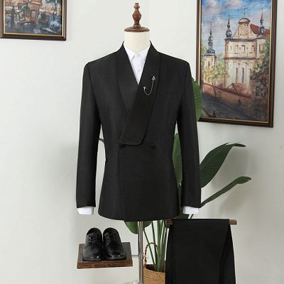 Nash Fancy Black Shawl Lapel Double Breasted Wedding Men Suits_2