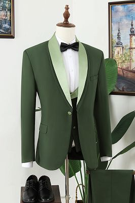 Nat Fashion Dark Green Shawl Lapel Three Pieces Prom Men Suits_1