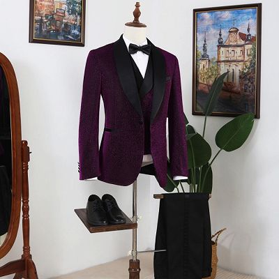 Nelson Stylish Purple Shawl Lapel Three Pieces Sequins Prom Men Suits_4