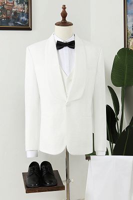 Murphy Simple White Plaid Shawl Lapel Three Pieces Wedding Men Suits