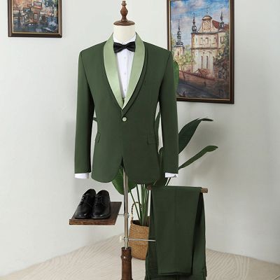 Nat Fashion Dark Green Shawl Lapel Three Pieces Prom Men Suits_2