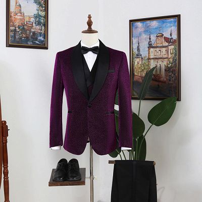 Nelson Stylish Purple Shawl Lapel Three Pieces Sequins Prom Men Suits