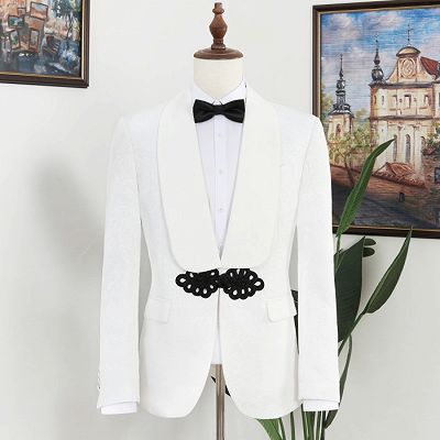 Nigel Handsome White Jacquard Shawl Lapel Wedding Men Suits