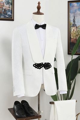 Nigel Handsome White Jacquard Shawl Lapel Wedding Men Suits