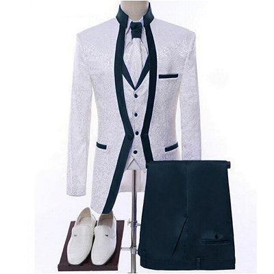 Norman Decent Navy Shawl Lapel Jacquard Three Pieces Wedding Suits