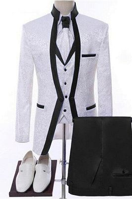 Osborn Bespoke Black Shawl Lapel Jacquard Three Pieces Wedding Suits_1