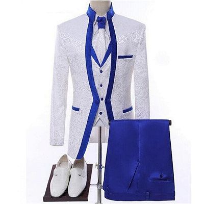 Orville Decent Royal Blue Shawl Lapel Jacquard Three Pieces Wedding Suits_2