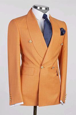 Parker Orange Shawl Lapel Double Breasted Wedding Suits