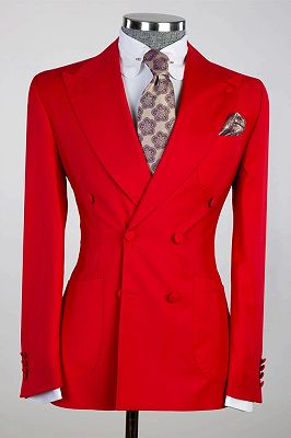 Paddy Red Peaked Lapel Double Breasted Prom Suits_1