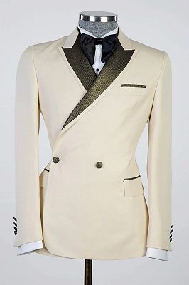 Palmer Ivory Peaked Lapel Double Breasted Prom Suits_1