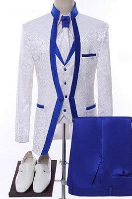 Orville Decent Royal Blue Shawl Lapel Jacquard Three Pieces Wedding Suits