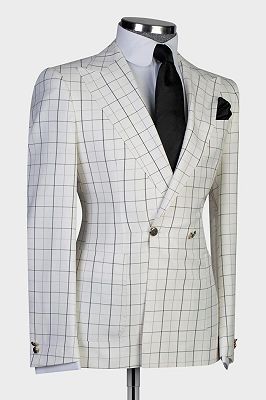 Paul White Peaked Lapel Double Breasted Plaid Prom Suits