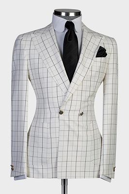 Paul White Peaked Lapel Double Breasted Plaid Prom Suits