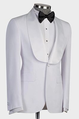 Classic Three Pieces Satin Shawl Lapel White Wedding Suit with Waistcoat_4