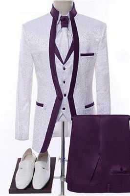 Omar Chic Purple Shawl Lapel Jacquard Three Pieces Wedding Suits_1