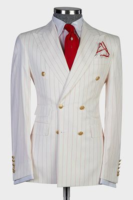 Peterson Ivory Peaked Lapel Double Breasted Striped Prom Suits