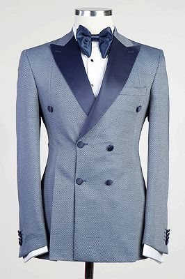 Perry Steel Blue Peaked Lapel Double Breasted Prom Suits