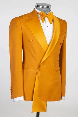 Stylish Orange Peaked Lapel with Two-layer Satin Double Breasted Men's Suit