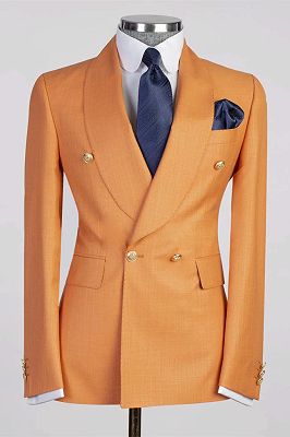 Parker Orange Shawl Lapel Double Breasted Wedding Suits