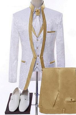 Ogden Glamorous Khaki Shawl Lapel Jacquard Three Pieces Wedding Suits_1