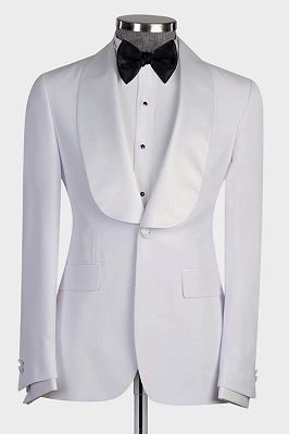 Classic Three Pieces Satin Shawl Lapel White Wedding Suit with Waistcoat