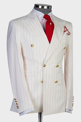 Peterson Ivory Peaked Lapel Double Breasted Striped Prom Suits