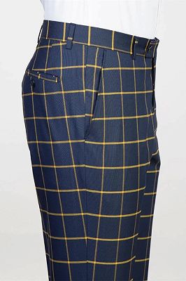 Otto Navy Peaked Lapel Plaid Prom Suits_3