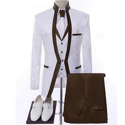 Oliver Stylish Brown Shawl Lapel Jacquard Three Pieces Wedding Suits