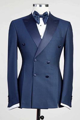 Pearson Dark Blue Peaked Lapel Double Breasted Prom Suits