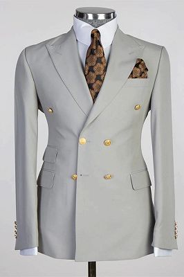 Osmond Light Gray Peaked Lapel Double Breasted Business Suits_1