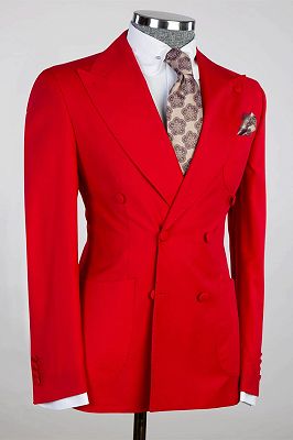 Paddy Red Peaked Lapel Double Breasted Prom Suits