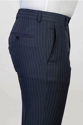 Page Navy Shawl Lapel Double Breasted Striped Business Suits_3