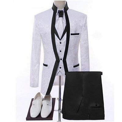 Osborn Bespoke Black Shawl Lapel Jacquard Three Pieces Wedding Suits_2