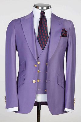 Popular Purple 3 Pieces Slant Pockets Men's Formal Business Suit with Waistcoat